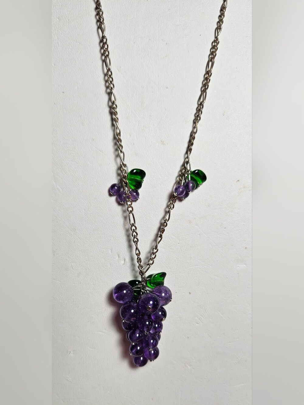 Vintage MSCO Sterling Silver Chain Glass Grape Cluster Pendant Necklace